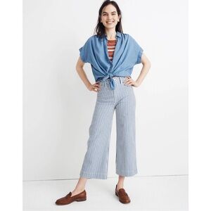 Madewell Emmett Wide-Leg Crop Pants in Herringbone Railroad Stripe